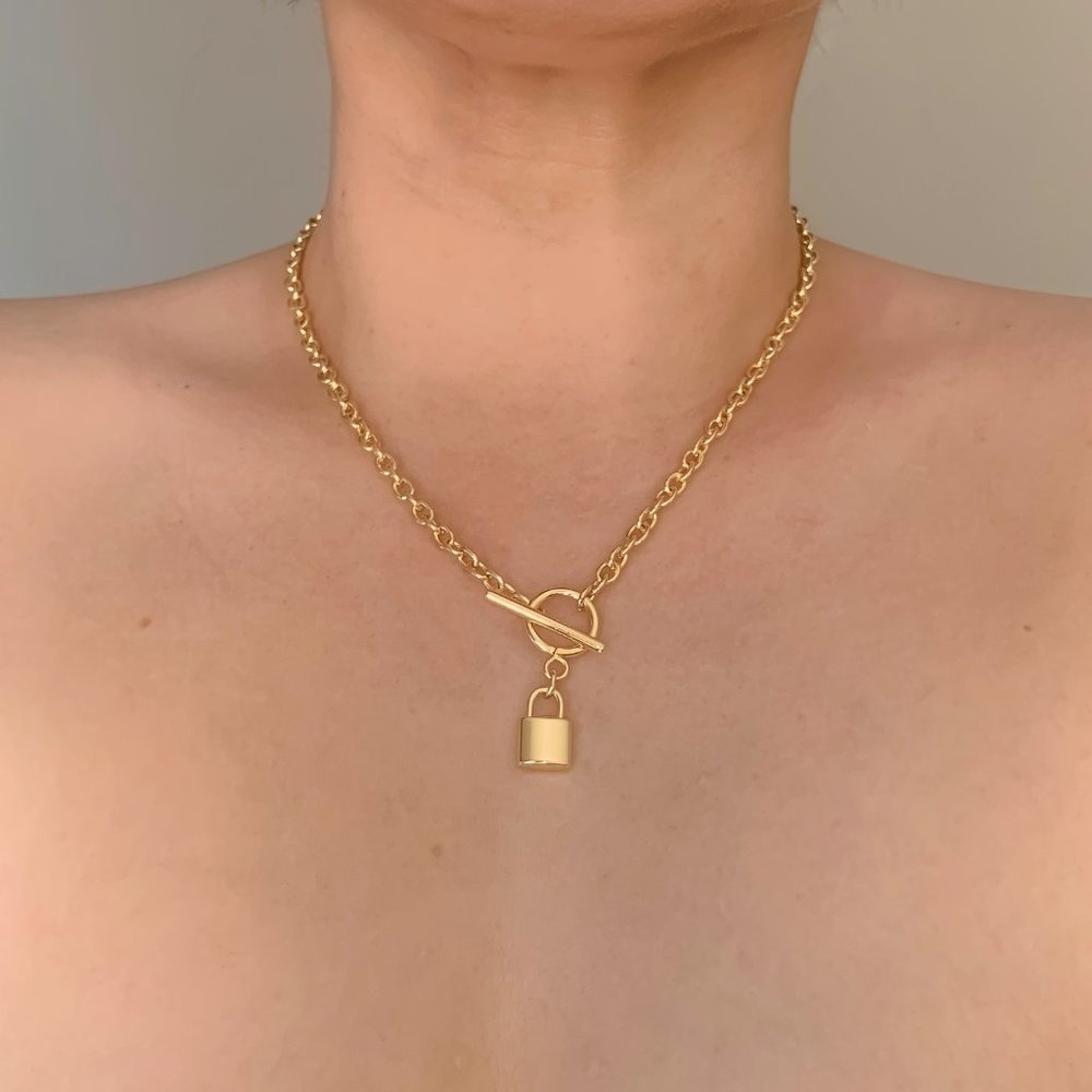 Lock Pendant Necklace 18k Gold Plated​​​​​​​​​​​​​​​​​​​​​​​​​​​​